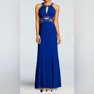 Morgan & Co. Round Halter Blue Long Prom Dress size 1/2.